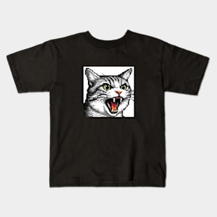 Angry cat in pixel art Kids T-Shirt